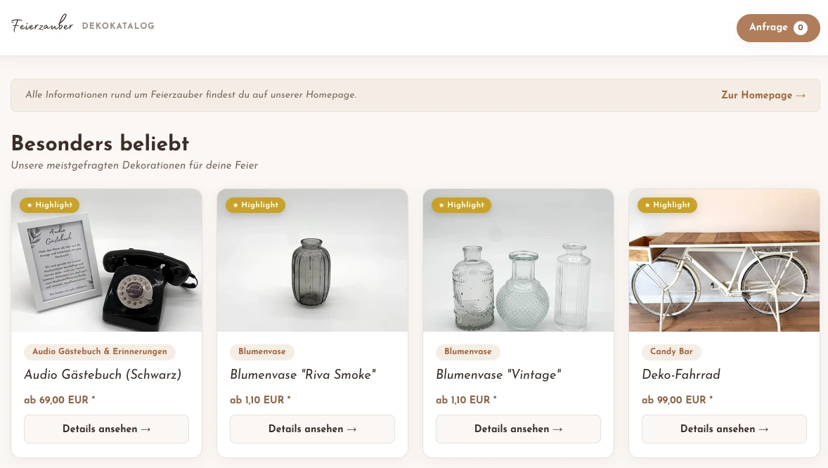 Endlich da: Der neue Feierzauber Mietshop